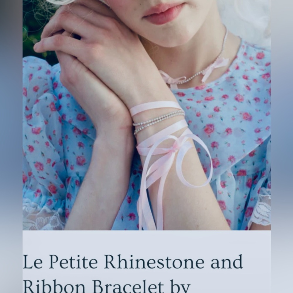 New Le Petite Rhinestone and Ribbon Blush Bracelet by Stonehart for Selkie